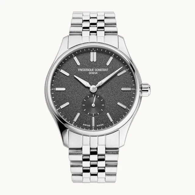 Fredrique Constant Reloj clásico automático de acero inoxidable plateado para hombre, esfera negra