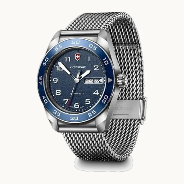 Swiss Army Quartz Reloj de acero inoxidable con esfera azul de malla de 42 mm - 242042