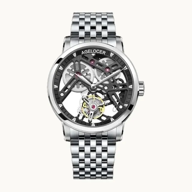 Reloj mecánico para hombre, con movimiento mecánico y esfera de esqueleto