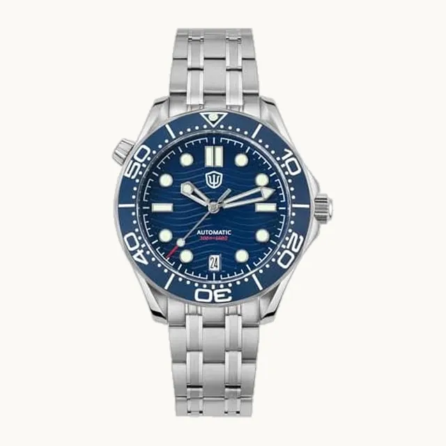 Automatikuhren für Herren WD007ST 39mm, 316L Edelstahl NTTD Taucheruhr NH35 Gewölbte Saphirglas Armbanduhr 20