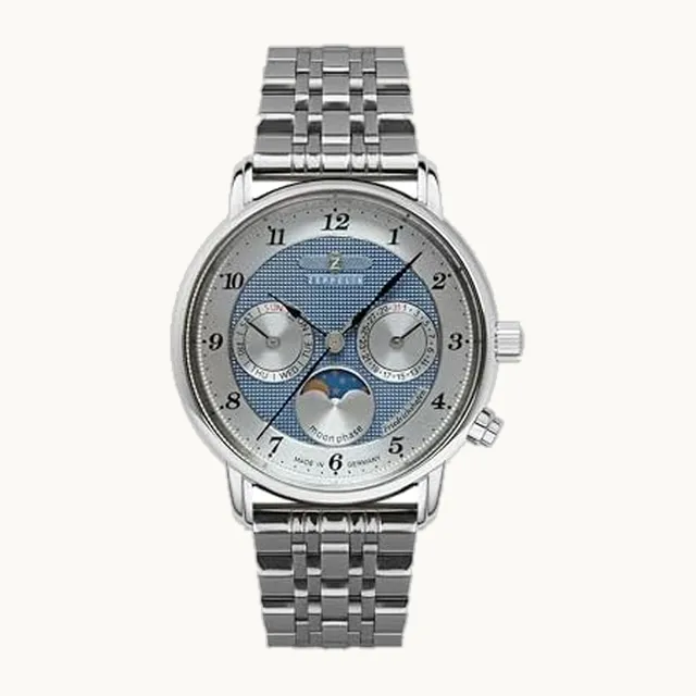[Zeppelin] Friedrichshafen 8537-M3 - Reloj de pulsera para hombre, color plateado, Azul 10 PCS, Tipo de pulsera