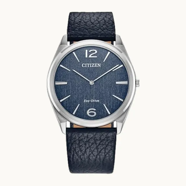Eco-Drive Dress Classic Eco Watch Reloj clásico, correa de piel azul, esfera azul, 2 manos (modelo: AR3120-08L)