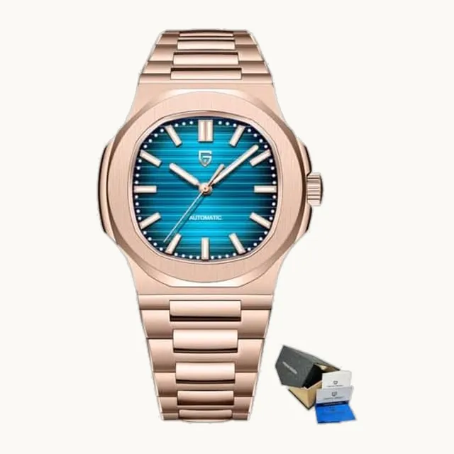 RollsTimi Pagani Design Reloj automático para hombre, oro rosa de 40 mm, acero inoxidable, analógico, minimalista, de re
