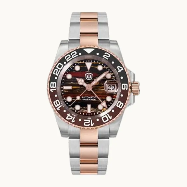 GMT - Reloj de pulsera automático NH34, bisel de cerámica de 40 mm, vidrio de zafiro, resistente al agua