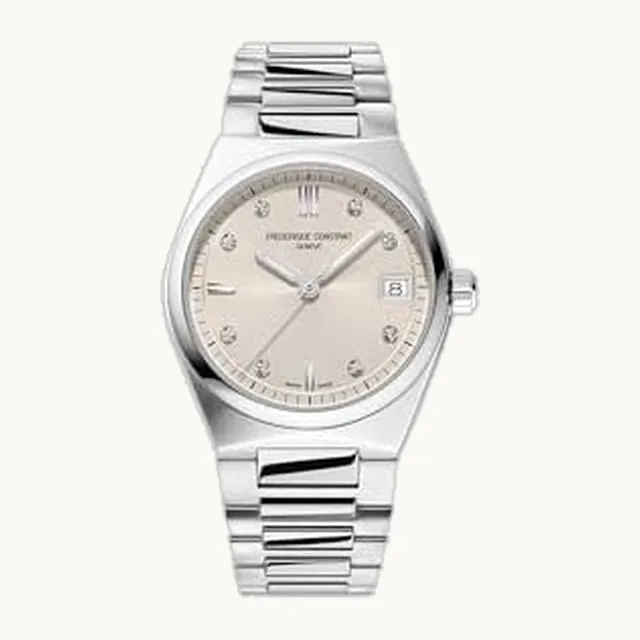 Reloj de cuarzo suizo para mujer, de acero inoxidable, tono plateado, con puls