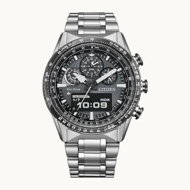 Promaster Sky Pilot JV2006-55H Eco-Drive U830 - Reloj multifunción (acero inoxidable, esfera gris, 20 ATM)