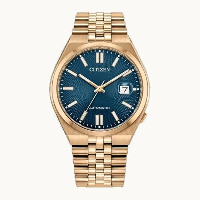 NK0023-57L TSUYOSA 60 - Reloj automático para hombre (40 mm, acero inoxidable, color oro rosado, azul)