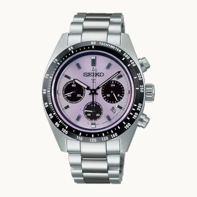 Prospex SSC955P1, cronógrafo deportivo, esfera violeta, caja redonda de acero, tacómetro
