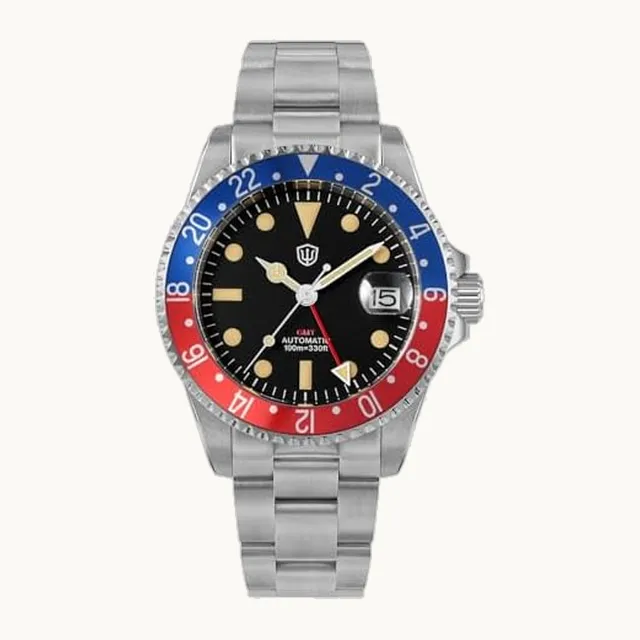 GMT - Reloj de pulsera para hombre WD0014 con doble zona horaria NH34, reloj de pulsera automático clásico de