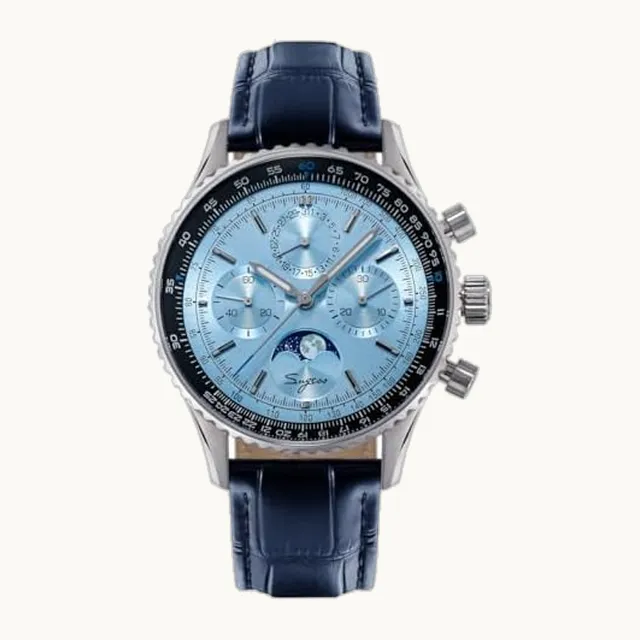 FTEOXLC Sugess Moonphase Pilot Reloj mecánico cronógrafo ST1908 Movimiento Swanneck Zafiro vidrio Reloj Hombre