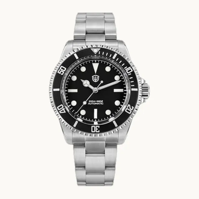 WD5513 Reloj de buceo sub clásico, PT5000, reloj automático de 38 mm, vidrio de zafiro, 200 m, resistente al