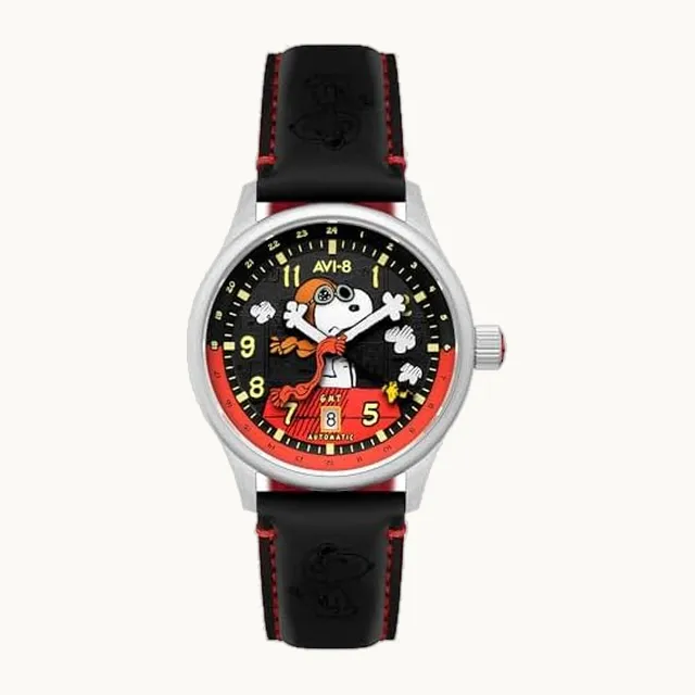 AVI-8(アヴィ・エイト) AVI-8 Peanuts - Reloj japonés automático, automático, resistente al agua, 5 ATM, esfera negra, AV-4136-01