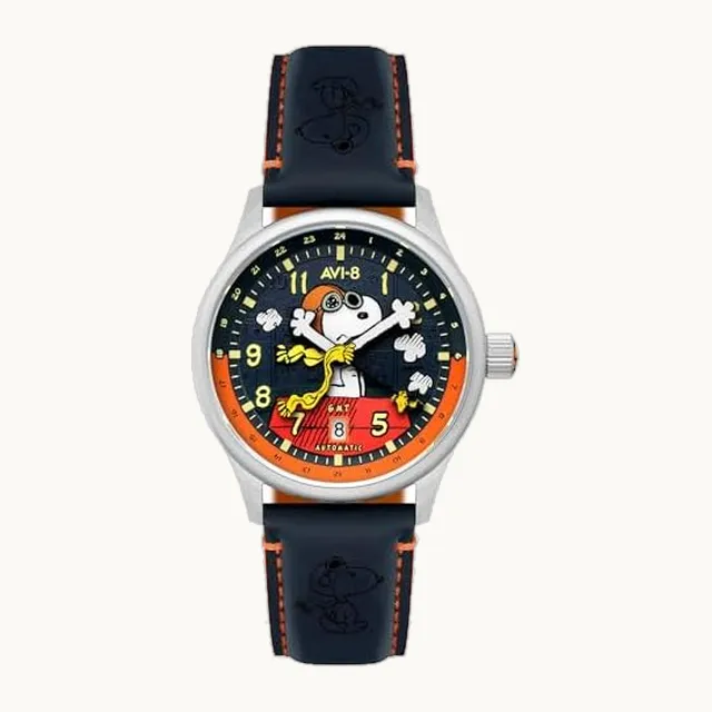 AVI-8(アヴィ・エイト) AVI-8 Peanuts - Reloj japonés automático, automático, resistente al agua, 5 ATM, esfera azul, AV-4136-02