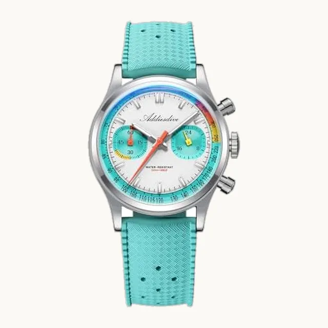 ADDIESDIVE Reloj Cronógrafo 38 mm para Hombre, Movimiento de Cuarzo Mecaquartz VK64, Taquímetro, Correa FKM de Goma, BGW