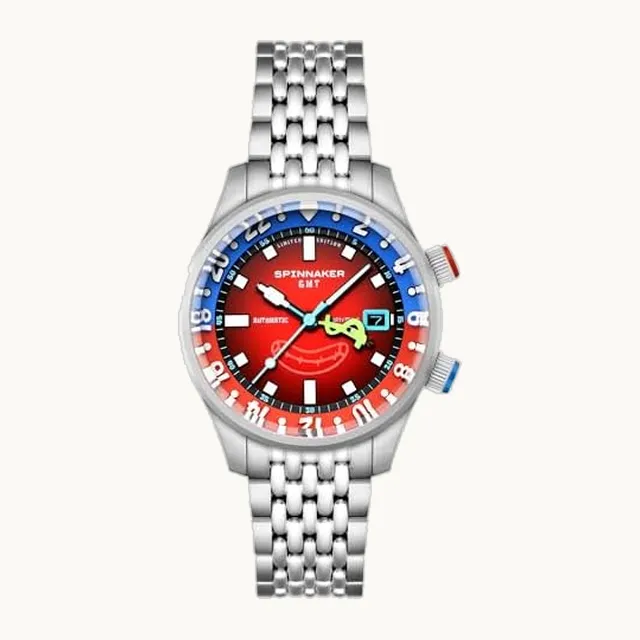Reloj colaborativo de Bob Esponja automático, resistente al agua de 18 ATM, esfera roja, SP-5162-22, unisex
